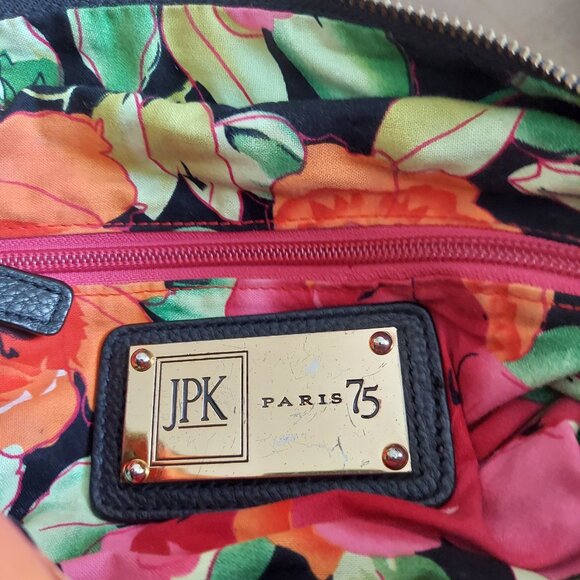 JPK Paris 75 Black Double Strap Canvas Bucket Tote/Handbag w/ Zipper Extender - Picture 7 of 9